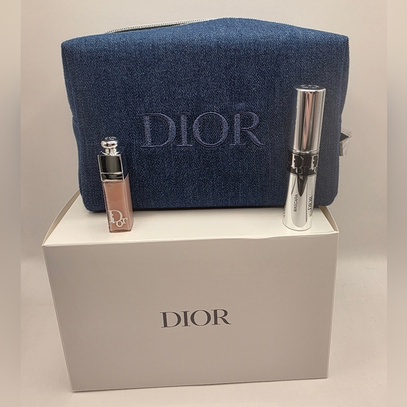 Dior Other - Dior Denim Pouch w/ Black Diorshow Mascara & Lip Maximizer Deluxe Set BNIB